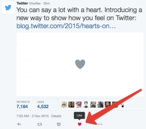 Twitter заменил звездочки на сердечки