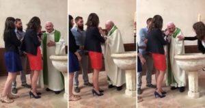 Во Франции священник ударил ребенка, потому что он расплакался во время крещения (+Видео)